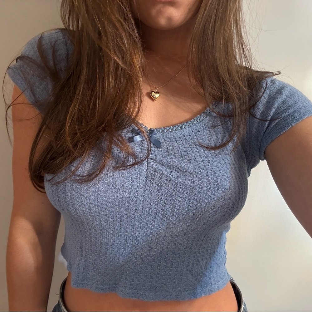 Blue Ribbed Knit Top - Picture 2 of 2